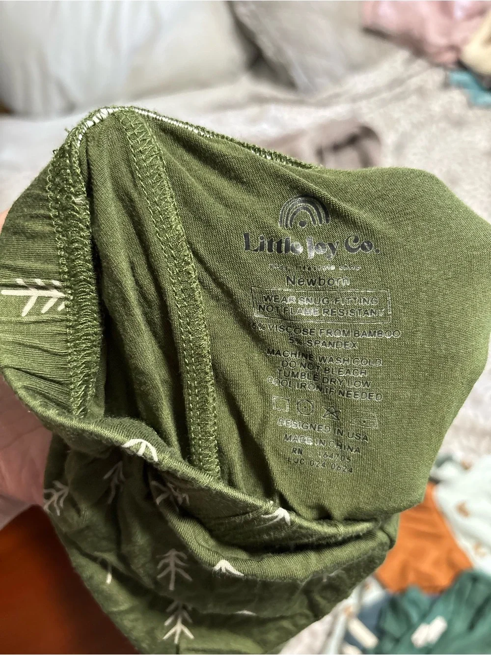 Little Joy Co bamboo two piece set newborn  Olive Green Tree-Print Pajama Set